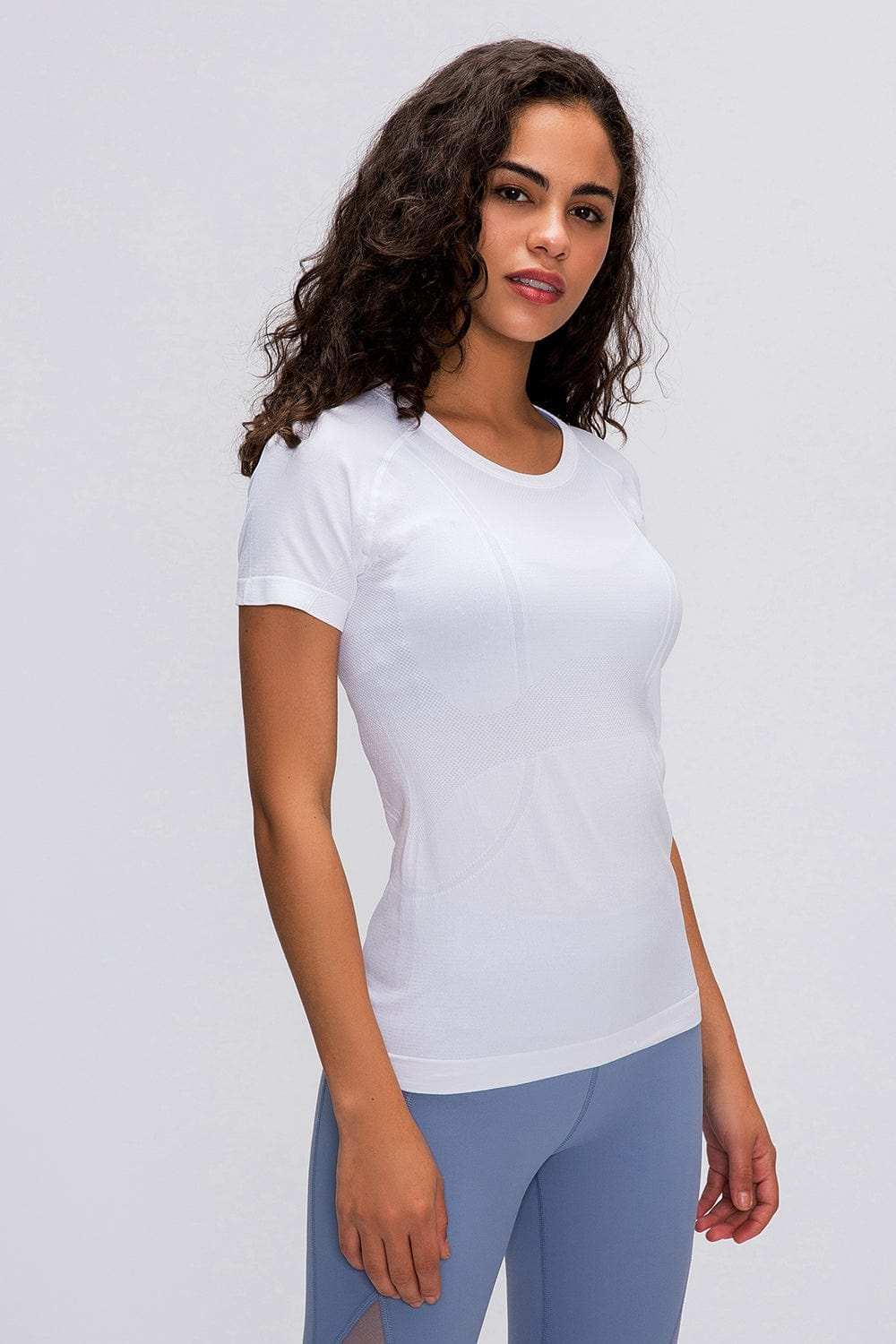 Round Neck Short Sleeve Active T-Shirt - Trendsi - Flyclothing LLC