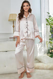 Contrast Piping Button-Up Top and Pants Pajama Set - Trendsi