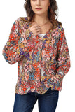 Floral V-Neck Long Sleeve Blouse - Trendsi - Flyclothing LLC