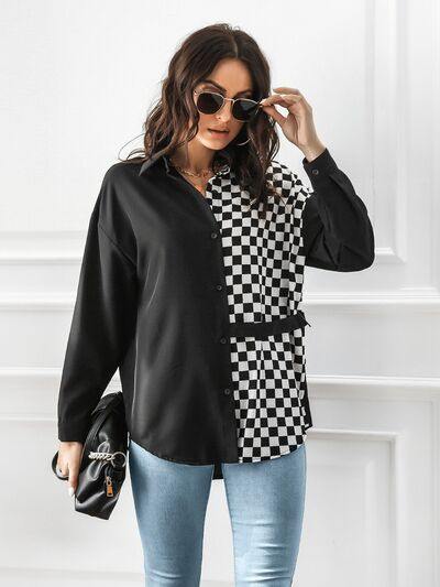 Contrast Button Up Long Sleeve Shirt - Trendsi