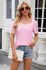 Eyelet Short Sleeve T-Shirt - Trendsi - Flyclothing LLC