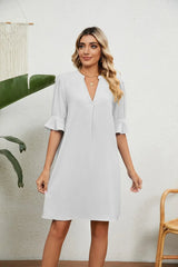 Notched Neck Flounce Sleeve Dress - Trendsi - Flyclothing LLC