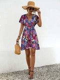 Printed Surplice Tie Waist Mini Dress - Trendsi - Flyclothing LLC
