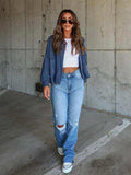 Ribbed Collared Neck Button Up Jacket - Trendsi - Flyclothing LLC