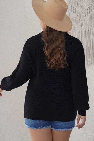 Plus Size Collared Neck Long Sleeve Sweater - Trendsi - Flyclothing LLC