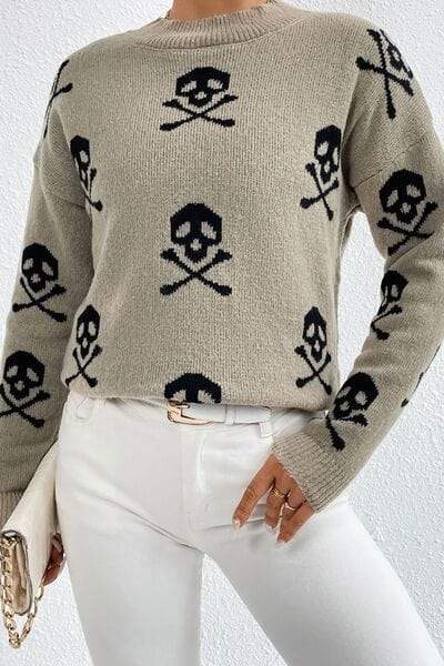 Graphic Mock Neck Dropped Shoulder Sweater - Trendsi - Flyclothing LLC