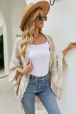 Multicolored Fringe Trim Poncho - Trendsi - Flyclothing LLC