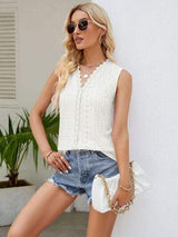 Eyelet Lace Detail V-Neck Tank - Trendsi - Flyclothing LLC