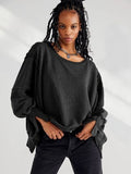 Slit Round Neck Dropped Shoulder T-Shirt - Trendsi