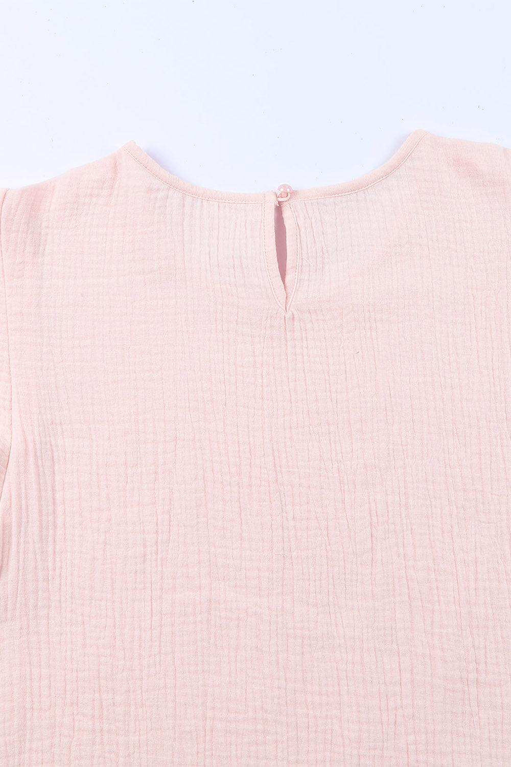 Textured Flutter Sleeve Keyhole Blouse - Trendsi - Flyclothing LLC