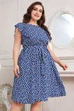 Plus Size Round Neck Tie Waist Dress - Trendsi