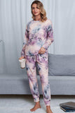 Tie-Dye Crewneck Top and Drawstring Waist Joggers Lounge Set - Trendsi - Flyclothing LLC