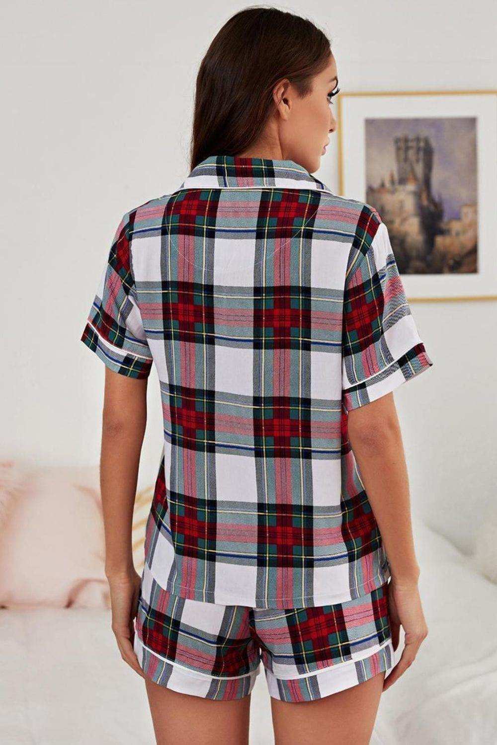 Collared Neck Short Sleeve Tied Two-Piece Lounge Set - Trendsi - Flyclothing LLC