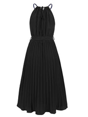 Pleated Spaghetti Strap Tie Waist Midi Dress - Trendsi