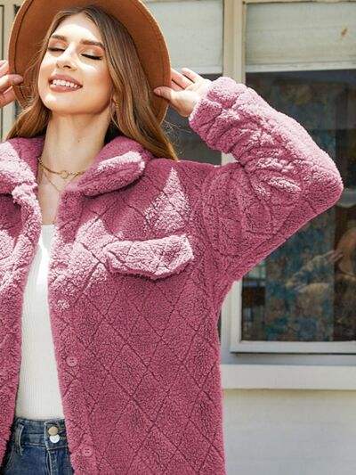 Texture Button Up Dropped Shoulder Coat - Trendsi - Flyclothing LLC