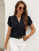 Heart Print Notched Petal Sleeve Blouse - Trendsi - Flyclothing LLC