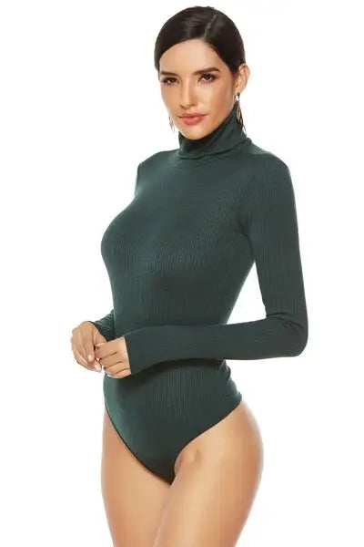 Ribbed Turtleneck Long Sleeve Bodysuit - Trendsi - Flyclothing LLC