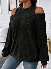 Round Neck Cold Shoulder Sweater - Trendsi