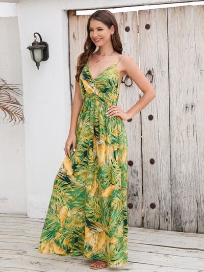 Printed Surplice Spaghetti Strap Dress - Trendsi