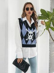 Skull Geometric V-Neck Sweater Vest - Flyclothing LLC