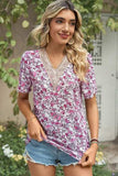 Floral V-Neck Short Sleeve T-Shirt - Trendsi - Flyclothing LLC