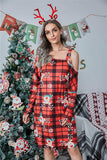 Christmas Asymmetrical Neck Long Sleeve Dress - Trendsi - Flyclothing LLC