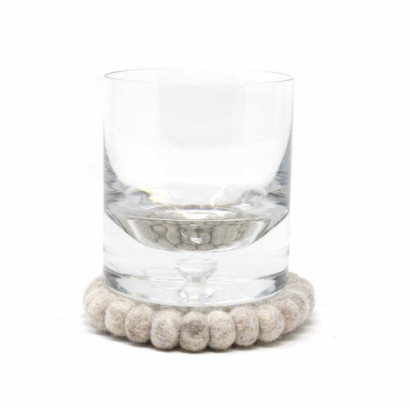 Hand Crafted Felt Ball Coasters from Nepal: 4-pack, Light Grey - Global Groove (T) - Global Groove