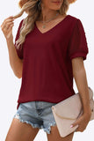Swiss Dot Puff Sleeve V-Neck Tee - Trendsi - Flyclothing LLC