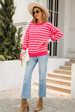Warm Spice Striped Round Neck Sweater - Trendsi