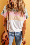 Color Block Round Neck Short Sleeve T-Shirt - Trendsi - Flyclothing LLC
