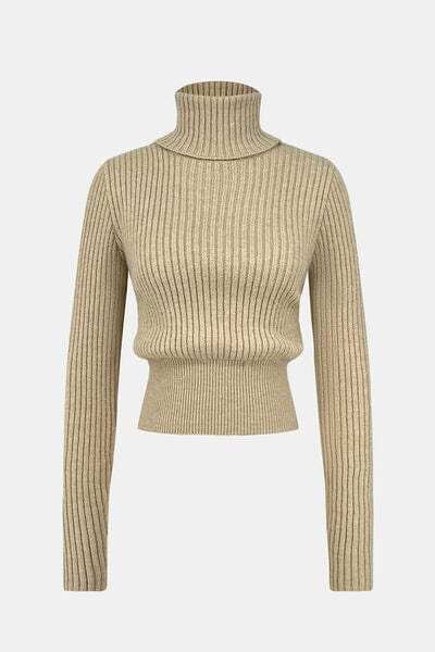 Ribbed Turtleneck Long Sleeve Sweater - Trendsi - Flyclothing LLC