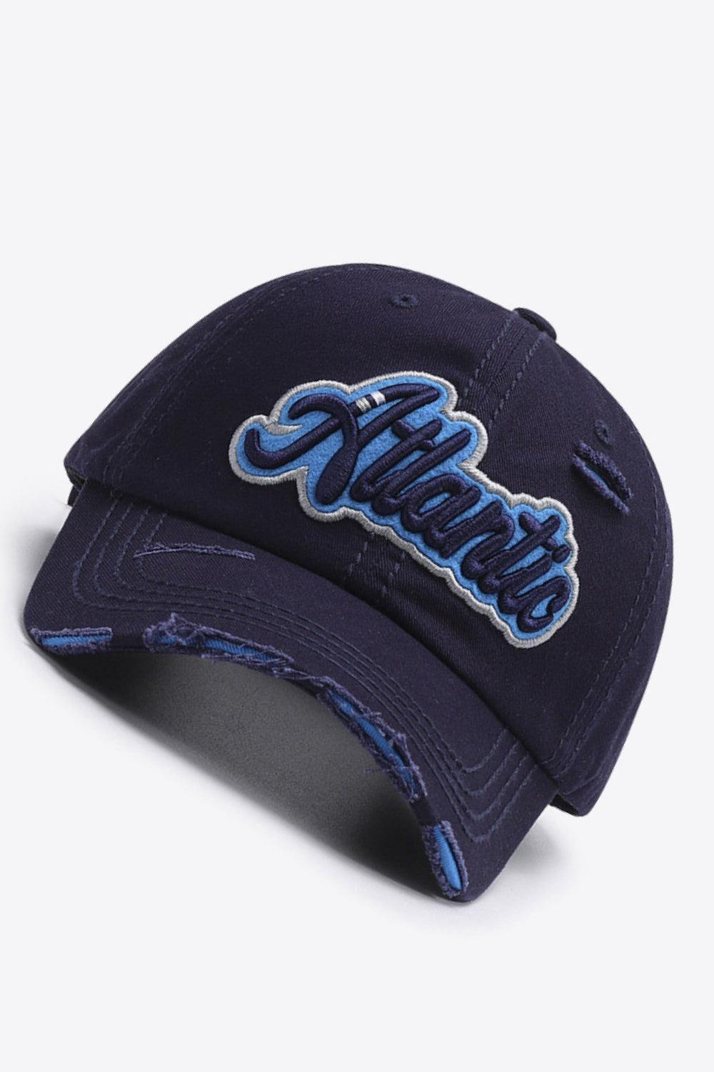 ATLANTIC Graphic Distressed Baseball Cap - Trendsi