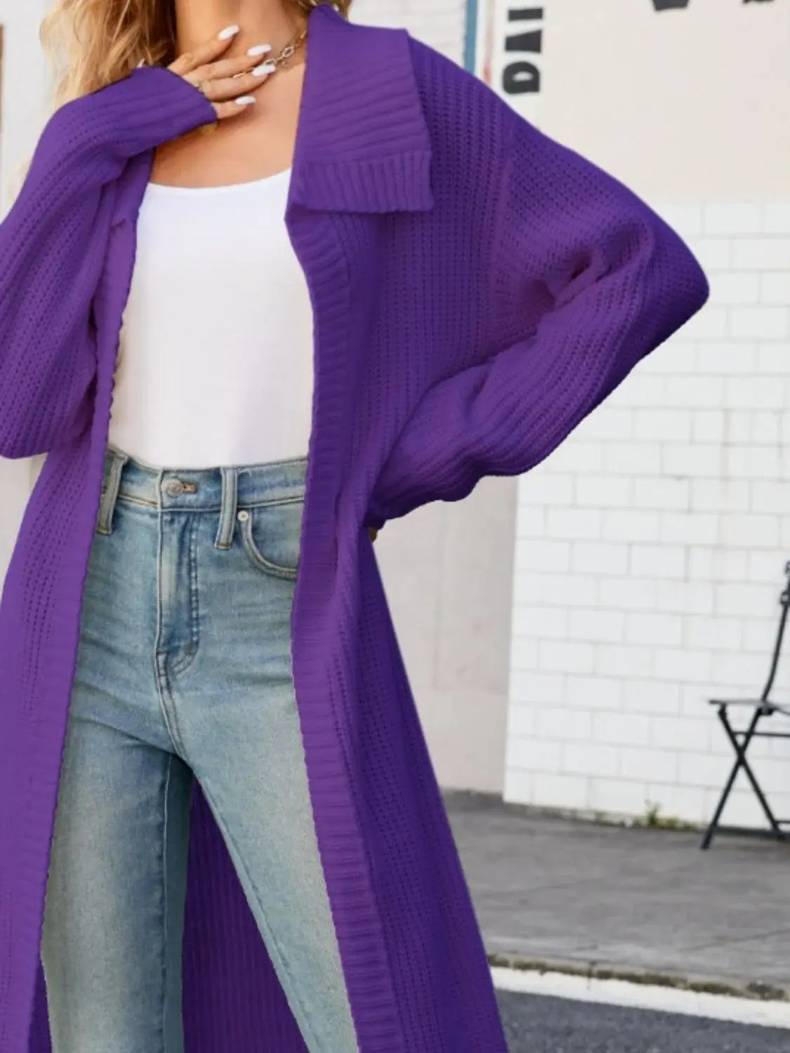 Full Size Collared Open Front Duster Cardigan - Trendsi - Flyclothing LLC