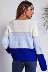 Color Block Horizontal Ribbing Sweater - Trendsi