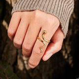 Snake Shape 18K Gold-Plated Bypass Ring - Trendsi