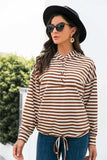 Striped Half-Button Dropped Shoulder Hoodie - Trendsi - Flyclothing LLC
