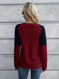 Contrast Buttoned Round Neck Raglan Sleeve Top - Trendsi - Flyclothing LLC