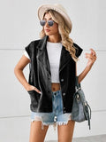 Pocketed Button Up Sleeveless Denim Jacket - Trendsi