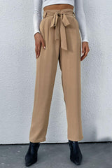 Belted Straight Leg Pants with Pockets - Trendsi