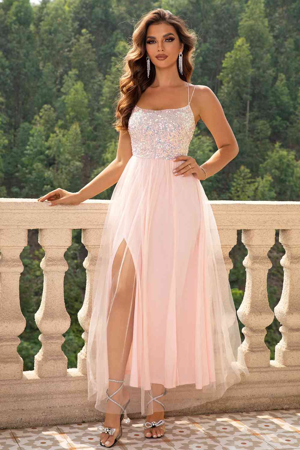 Lace-Up Backless Mesh Dress - Trendsi - Flyclothing LLC