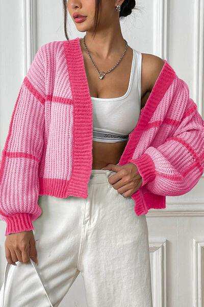 Contrast Open Front Long Sleeve Cardigan - Trendsi - Flyclothing LLC