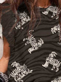 Ruffled Animal Print Round Neck Blouse - Trendsi - Flyclothing LLC