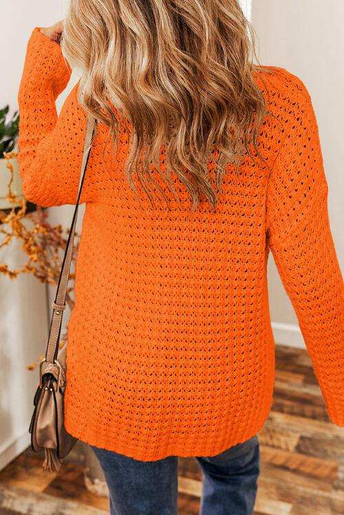 Openwork Round Neck Long Sleeve Sweater - Trendsi - Flyclothing LLC