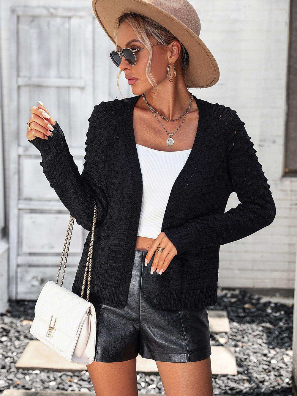 Open Front Long Sleeve Cardigan - Trendsi - Flyclothing LLC