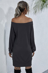 Waffle-Knit Boat Neck Mini Dress - Flyclothing LLC