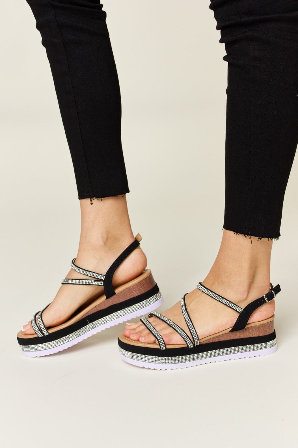 Forever Link Rhinestone Strappy Wedge Sandals - Trendsi