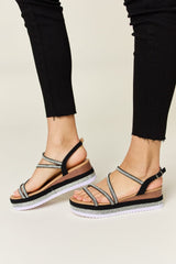 Forever Link Rhinestone Strappy Wedge Sandals - Trendsi