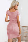 Decorative Button Round Neck Short Sleeve Sweater Dress - Trendsi - Flyclothing LLC