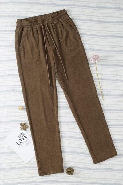Drawstring Straight Pants with Pockets - Trendsi - Flyclothing LLC