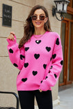 Heart Pattern Lantern Sleeve Round Neck Tunic Sweater - Trendsi